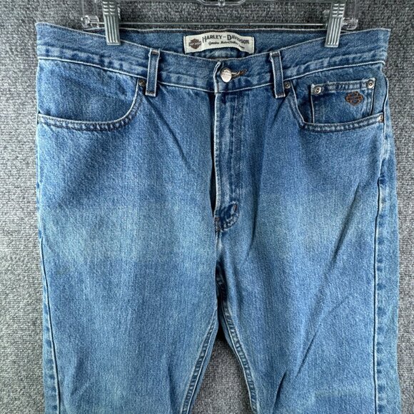 Harley Davidson Jeans Men 36x32 Blue Straight Leg Denim Pants Adult Biker Cotton - Picture 2 of 16